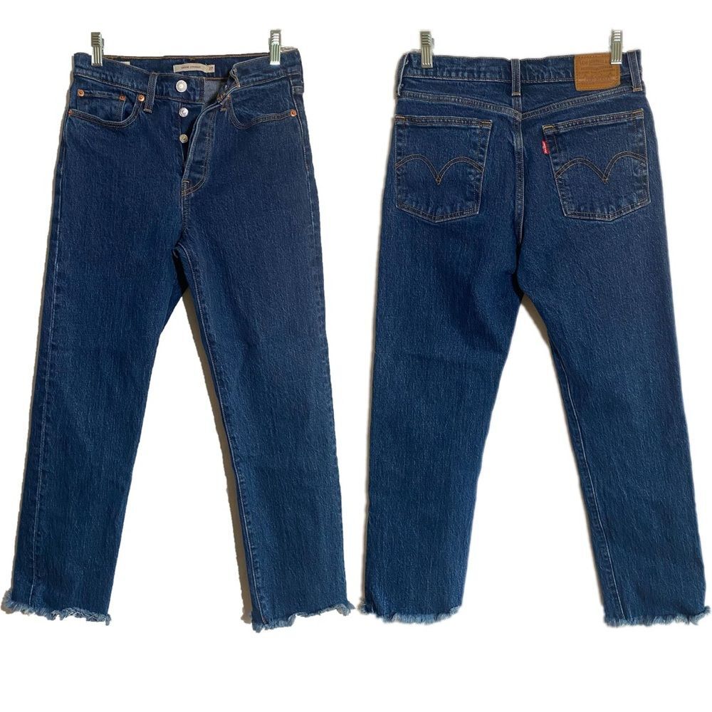 Levi's Premium | 'Wedgie Straight' Sz 27 High Rise Raw Hem Dark Wash 99% Cotton